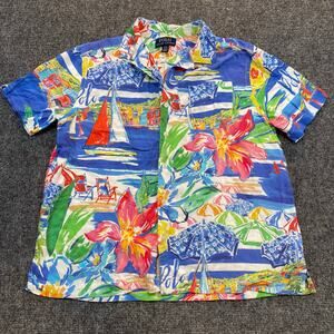Polo Ralph Lauren Riviera Print Camp Shirt Tropical Beach Vacation Kids Large